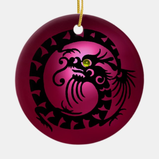 Ornamento De Cerâmica SNAKE DRAGON  Black Pink Red Ruby (Frente)