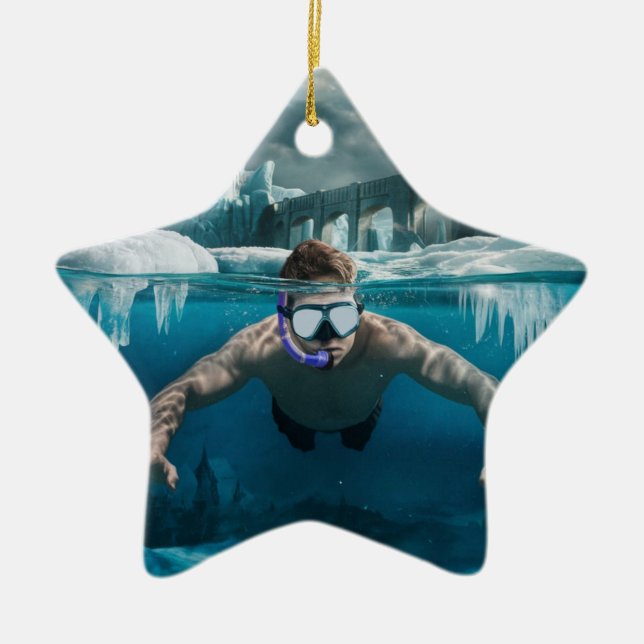 Ornamento De Cerâmica Snorkeler de gelo (Frente)