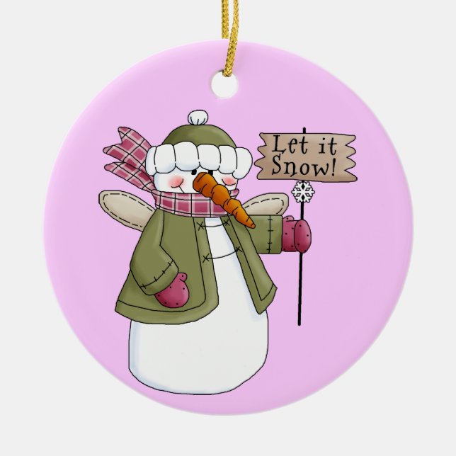 Ornamento De Cerâmica Snow Angel, deixe-o nevar. (Frente)