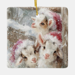 Ornamento De Cerâmica Snow Babies Christmas Goats 10 - YOUR PHOTO