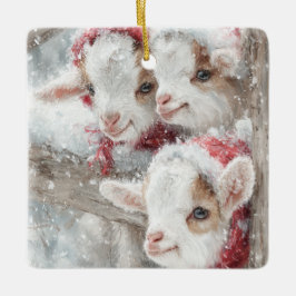 Ornamento De Cerâmica Snow Babies Christmas Goats 11 - YOUR PHOTO