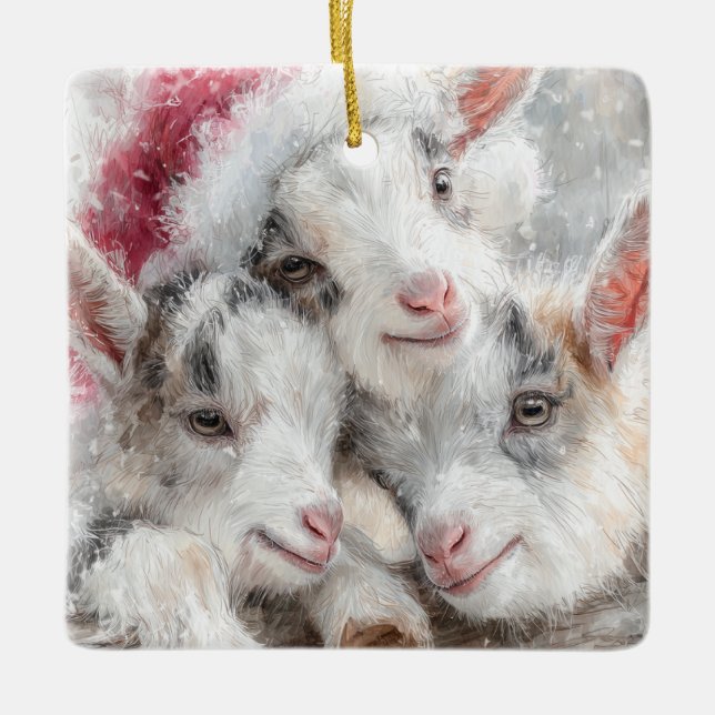 Ornamento De Cerâmica Snow Babies Christmas Goats 1 - YOUR PHOTO (Frente)