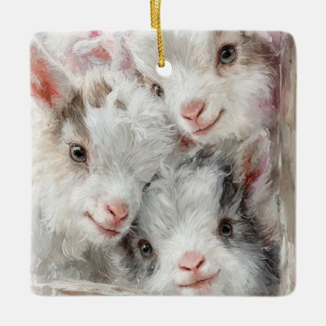 Ornamento De Cerâmica Snow Babies Christmas Goats 3 - YOUR PHOTO (Frente)