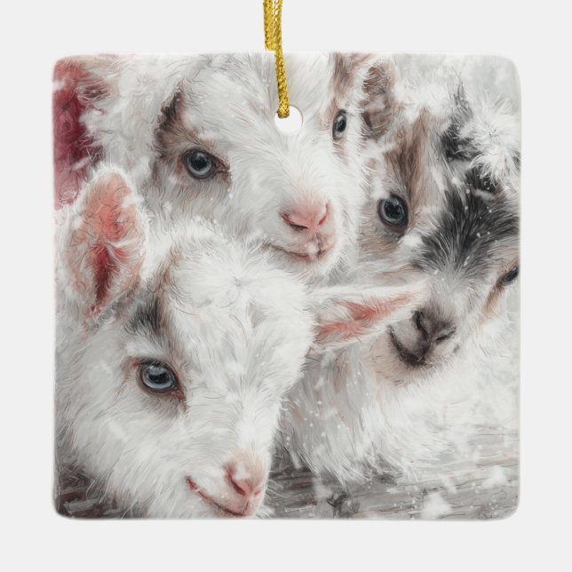 Ornamento De Cerâmica Snow Babies Christmas Goats 4 - YOUR PHOTO (Frente)