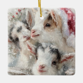 Ornamento De Cerâmica Snow Babies Christmas Goats 6 - YOUR PHOTO