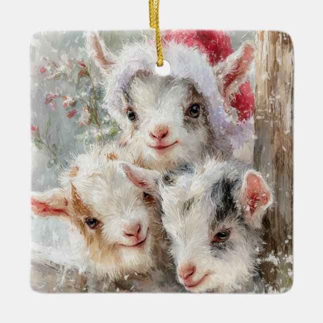 Ornamento De Cerâmica Snow Babies Christmas Goats 7 - YOUR PHOTO (Frente)