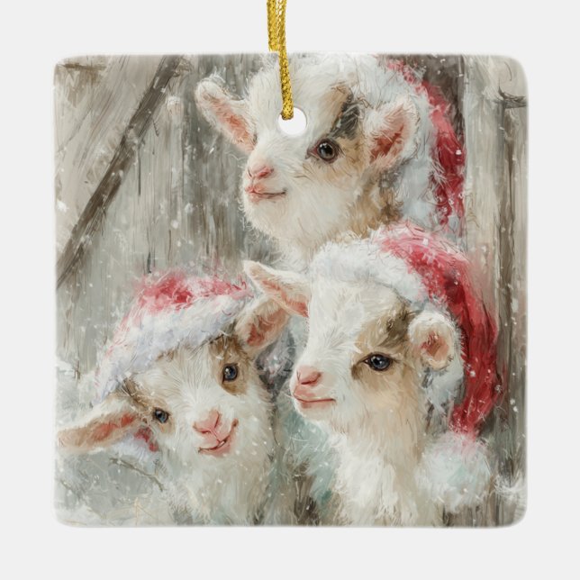 Ornamento De Cerâmica Snow Babies Christmas Goats 8 - YOUR PHOTO (Frente)
