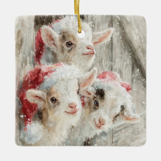 Ornamento De Cerâmica Snow Babies Christmas Goats 9 - YOUR PHOTO (Frente)