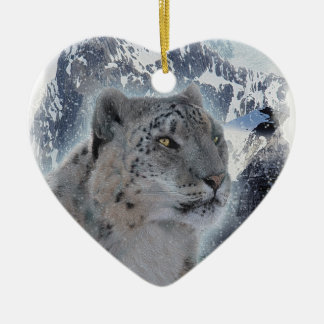 Ornamento De Cerâmica SNOW LEOPARD Espécies Ameaçadas de Gato Grande