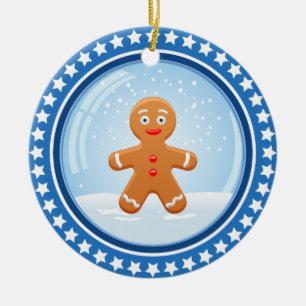 Ornamento De Cerâmica Snowball do Natal com o homem de pão-de-espécie