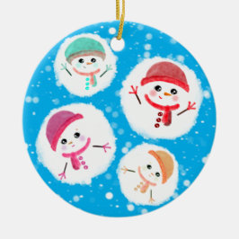 Ornamento De Cerâmica Snowball e Snowman Blue