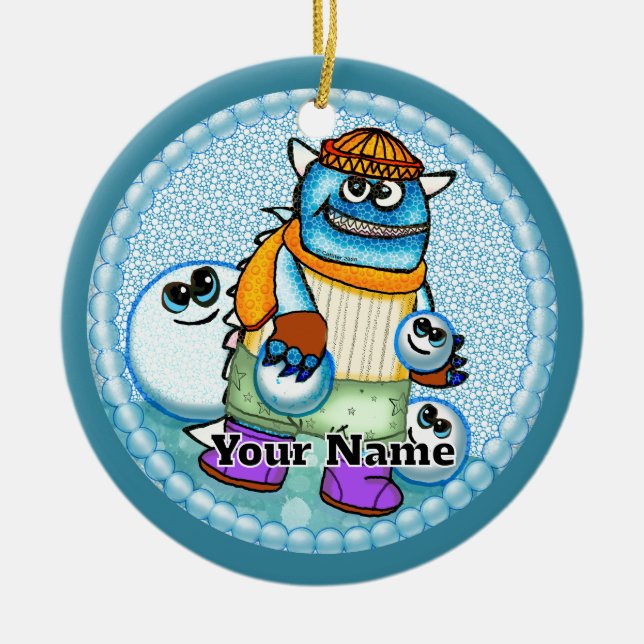 Ornamento De Cerâmica Snowball Monster (Frente)