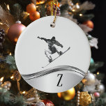 Ornamento De Cerâmica Snowboard Monograma Gift Snowboard<br><div class="desc">Este design foi criado através da arte digital. Pode ser personalizado na área fornecida ou personalizado escolhendo o clique para personalizar a opção adicional e alterando o nome, as iniciais ou as palavras. Você também pode alterar a cor e o estilo do texto ou excluir o texto de um design...</div>