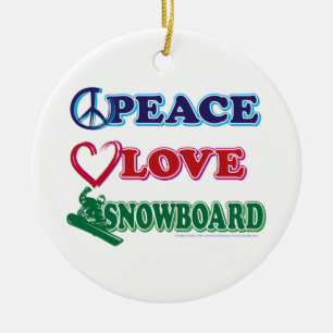 Ornamento De Cerâmica Snowboard/Peace,Love,Sled