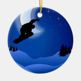 Ornamento De Cerâmica Snowboard personalizado com a Montanha Moon