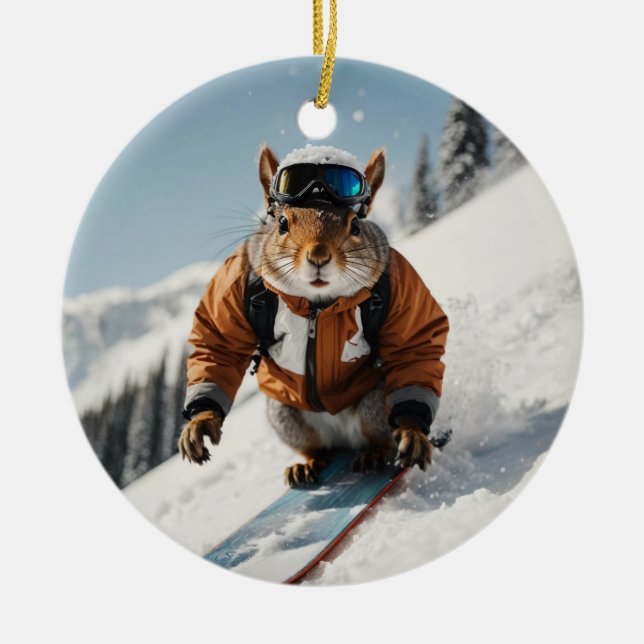 Ornamento De Cerâmica Snowboard Squirrel Wintertime Whimsper Animal (Frente)