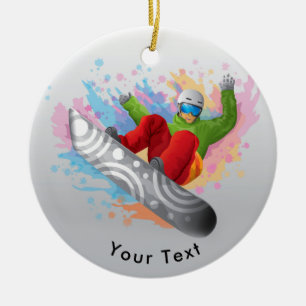 Ornamento De Cerâmica Snowboarder colorido dos ESPORTES que mostra fora