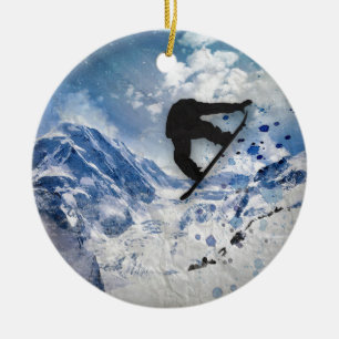 Ornamento De Cerâmica Snowboarder em vôo