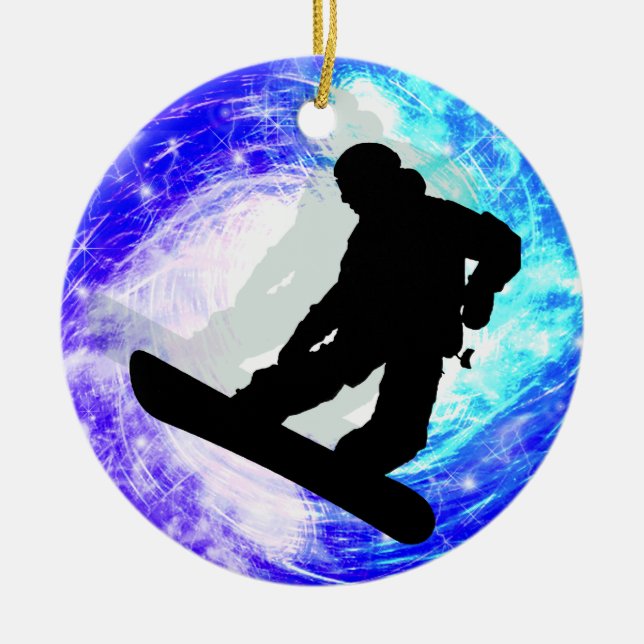 Ornamento De Cerâmica Snowboarder no Whiteout (Frente)