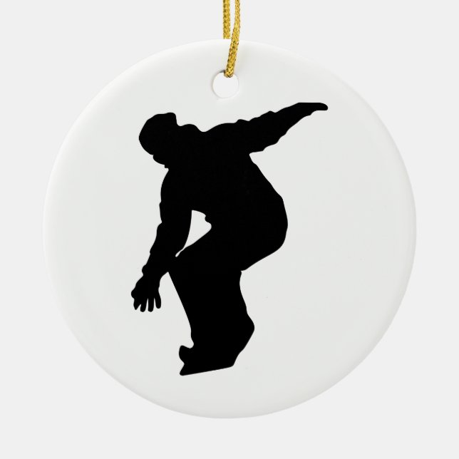 Ornamento De Cerâmica Snowboarder Silhouette (Frente)