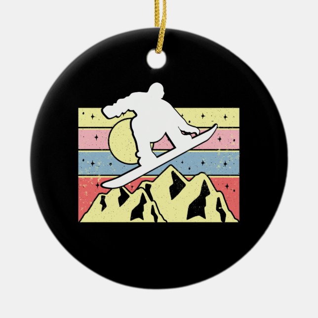 Ornamento De Cerâmica Snowboarder Snowboard Retro (Frente)