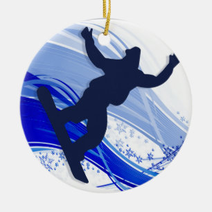 Ornamento De Cerâmica Snowboarding & flocos de neve