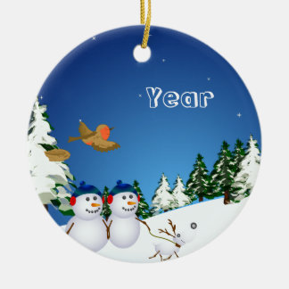 Ornamento De Cerâmica Snowcouple & cão