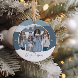 Ornamento De Cerâmica Snowdrift | Foto personalizada de bloco de cores