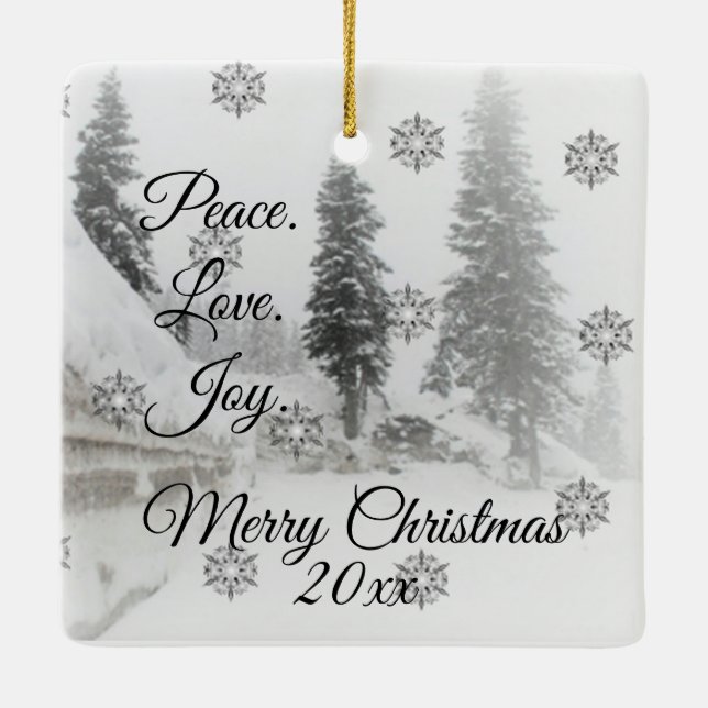 Ornamento De Cerâmica Snowfall Flocos de neve Flocos de Natal - esboço b (Verso)