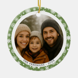 Ornamento De Cerâmica Snowflake Green Family Christmas Multi Photos