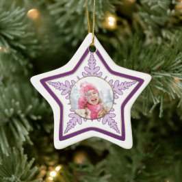 Ornamento De Cerâmica Snowflake Photo Star