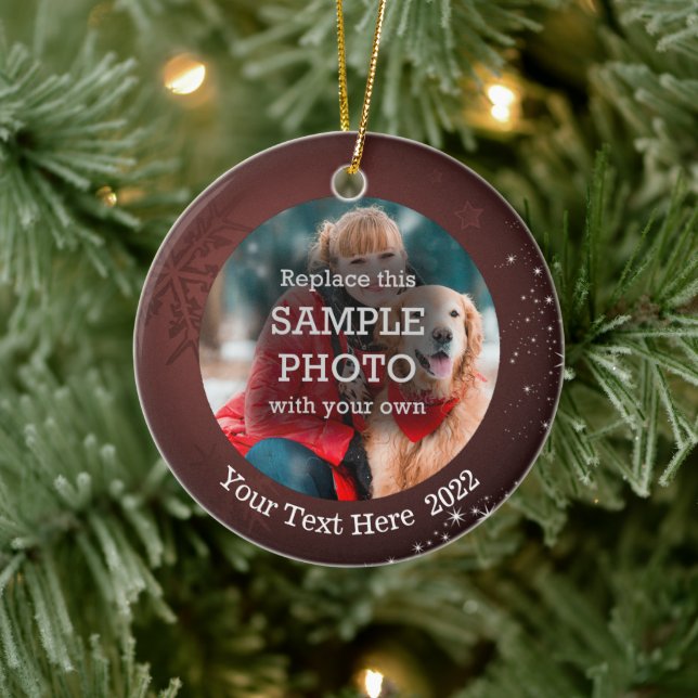 Ornamento De Cerâmica Snowflake White Stars 2 Fotografia Texto Personali (Árvore)