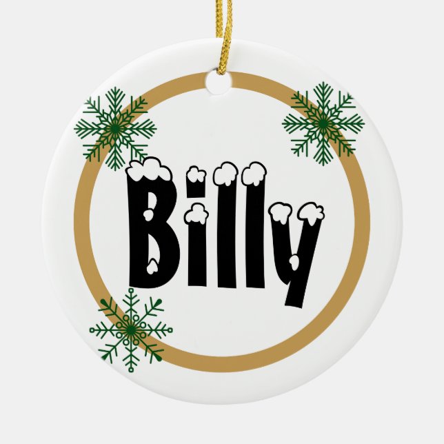 Ornamento De Cerâmica Snowflakes Nome personalizado Ornaço cerâmico (Frente)