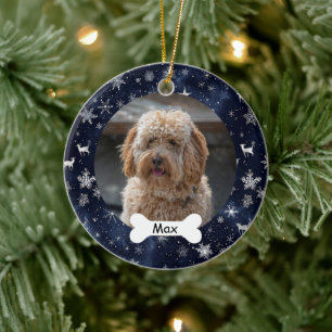 Ornamento De Cerâmica Snowflakes Stars Pet Puppy Dog Foto Personalizada