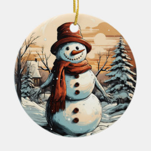 Ornamento De Cerâmica Snowman