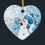 Ornamento De Cerâmica Snowman<br><div class="desc">Neve Brincando na Neve com Fundo Azul</div>