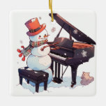 Ornamento De Cerâmica Snowman A Tocar o Piano<br><div class="desc">Um design com um boneco de neve tocando piano</div>