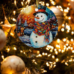 Ornamento De Cerâmica Snowman Adorável, Natal De Vidro Mantido<br><div class="desc">Prepare-se para espalhar alguma magia de férias com o nosso adorável Enfeites de natal! Esse bonitinho bonitinho, feito no estilo mesmerizante do vidro manchado, derreterá seu coração com seu charme festivo. Segure-o na árvore ou use-o para adicionar um toque alegre à decoração de férias. As cores vibrantes e os detalhes...</div>