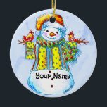 Ornamento De Cerâmica Snowman Birdman<br><div class="desc">Snowman Birdman Cerâmica Ornament,  t-shirts Snowman,  roupa,  presentes por ArtMuvz Illustration. Dons de Natal iguais,  roupa de inverno. Para personalizar,  adicione seu nome ou adicione texto. Personalize este ornamento do boneco de neve para torná-lo exclusivo seu ou para dar como presente personalizado</div>
