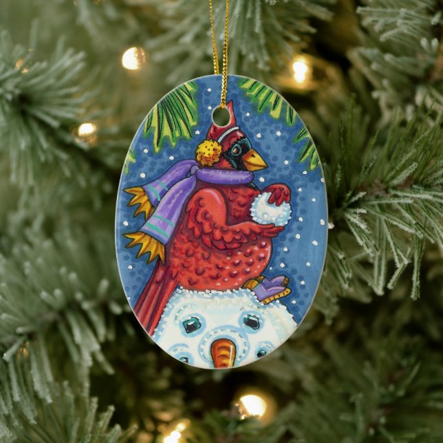 ORNAMENTO DE CERÂMICA SNOWMAN BODYGUARD, CHRISTMAS CARDINHEIRO REDBIRD (Árvore)