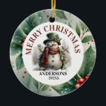 Ornamento De Cerâmica Snowman Christmas Wish<br><div class="desc">Snowman Cute Watercolor O Natal Deseja Conveniência é a chave durante esta estação movimentada! Visite nossa loja Zazzle para explorar a coleção completa de Snowman Cute Watercolor Christmas Wish. Com apenas alguns cliques, você pode ter esses designs deliciosos entregues diretamente à sua porta. Se precisar de mais alguma personalização, por...</div>