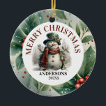 Ornamento De Cerâmica Snowman Christmas Wish<br><div class="desc">Snowman Cute Watercolor O Natal Deseja Conveniência é a chave durante esta estação movimentada! Visite nossa loja Zazzle para explorar a coleção completa de Snowman Cute Watercolor Christmas Wish. Com apenas alguns cliques, você pode ter esses designs deliciosos entregues diretamente à sua porta. Se precisar de mais alguma personalização, por...</div>