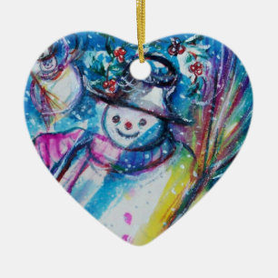 Ornamento De Cerâmica SNOWMAN COM Coração OWL