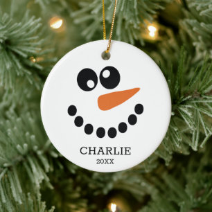 Ornamento De Cerâmica Snowman Cute Face Ornaço Cerâmico Monograma