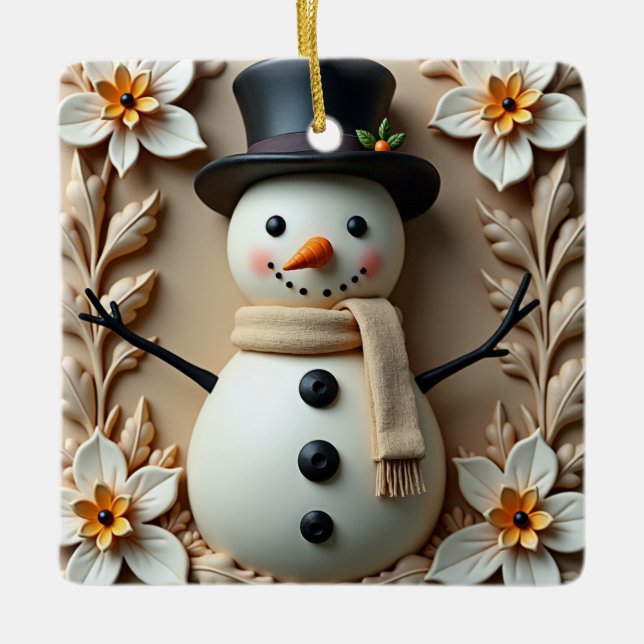 Ornamento De Cerâmica Snowman Daisy Christmas (Frente)