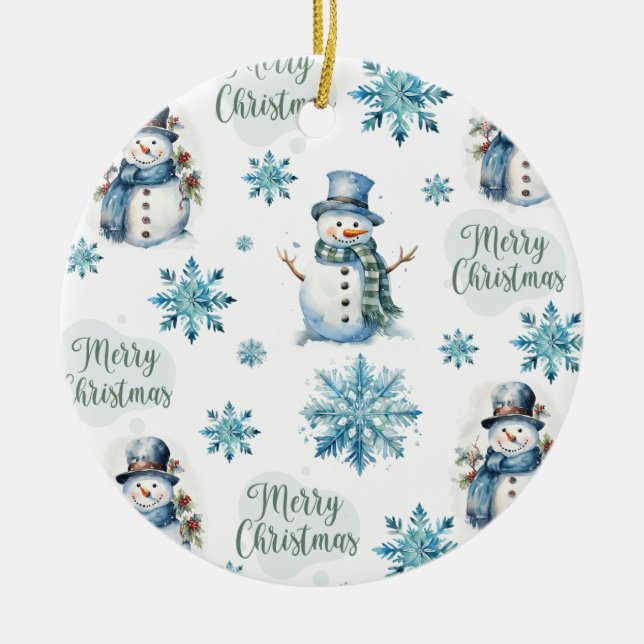 Ornamento De Cerâmica Snowman de Natal (Frente)