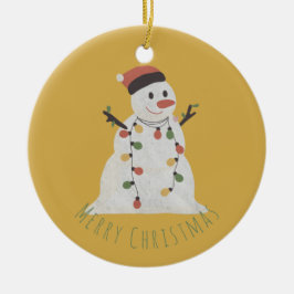 Ornamento De Cerâmica Snowman de Natal com Luzes de Fada