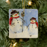 Ornamento De Cerâmica Snowman e Son<br><div class="desc">Snowman e Son</div>