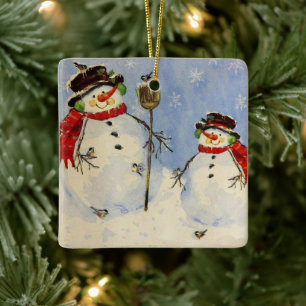Ornamento De Cerâmica Snowman e Son