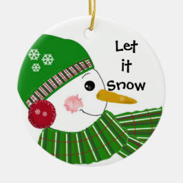 Ornamento De Cerâmica Snowman em Green Hat e Scarf